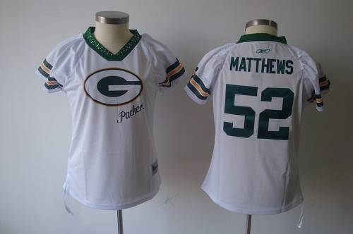 Packers #52 Clay Matthews White 2011 Women's Field Flirt Stitched NFL Jersey